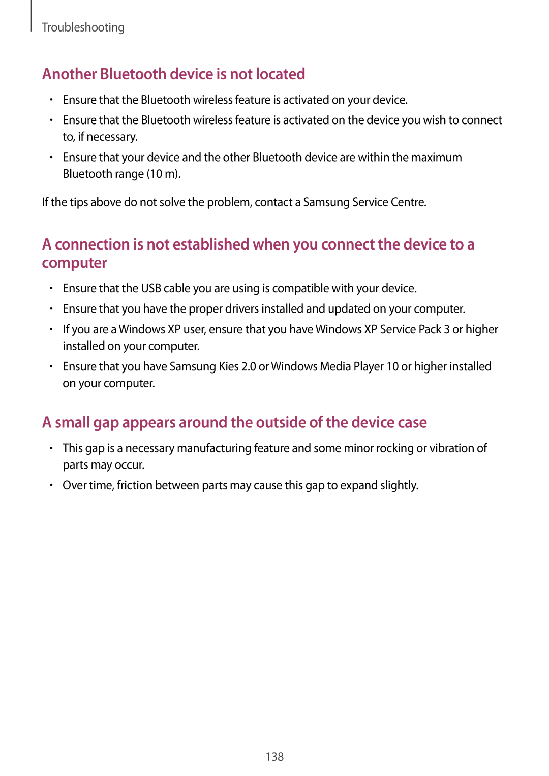 Samsung GT-N7100 user manual Another Bluetooth device is not located 