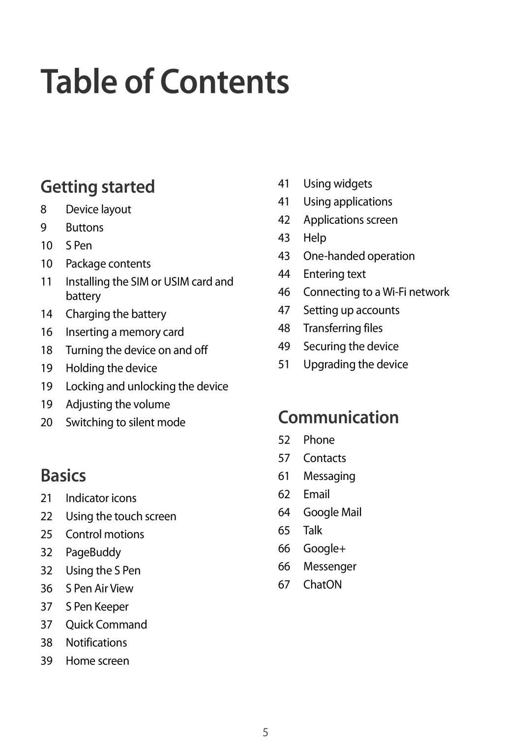 Samsung GT-N7100 user manual Table of Contents 