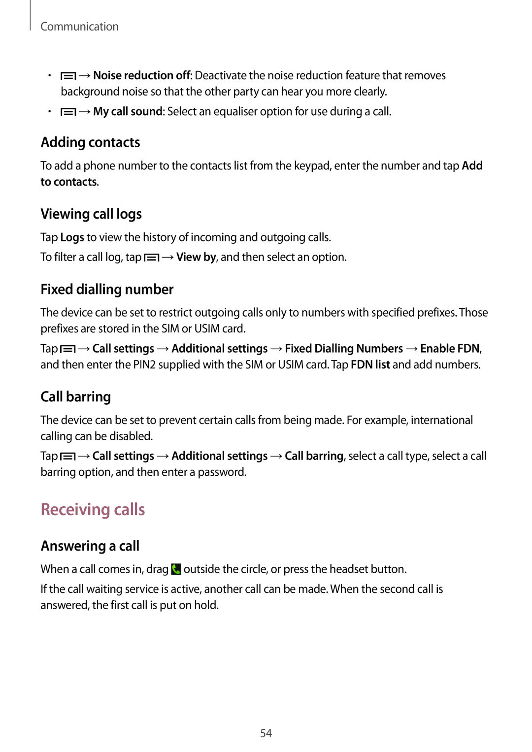 Samsung GT-N7100 user manual Receiving calls 