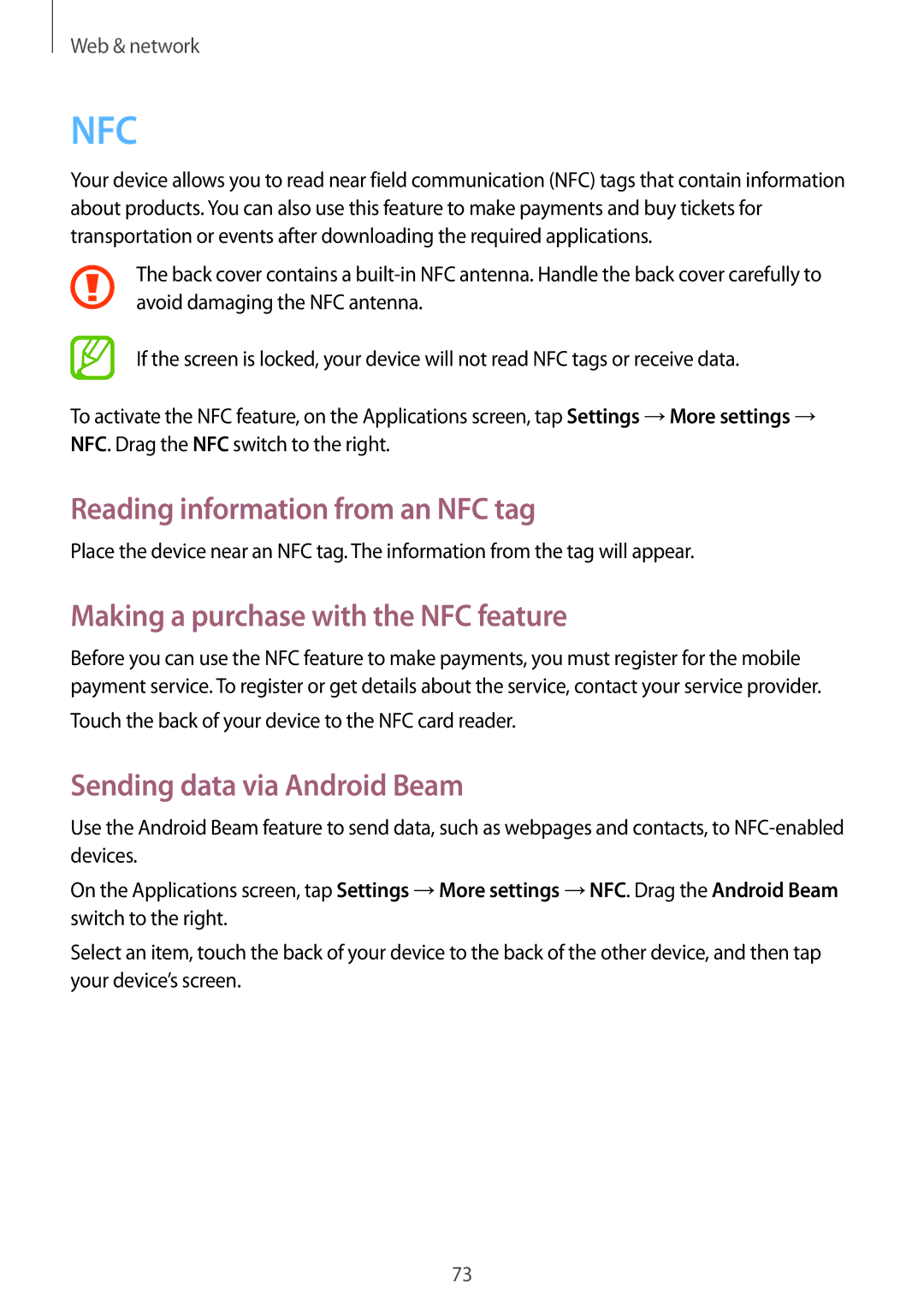 Samsung GT-N7100 user manual Reading information from an NFC tag, Making a purchase with the NFC feature 