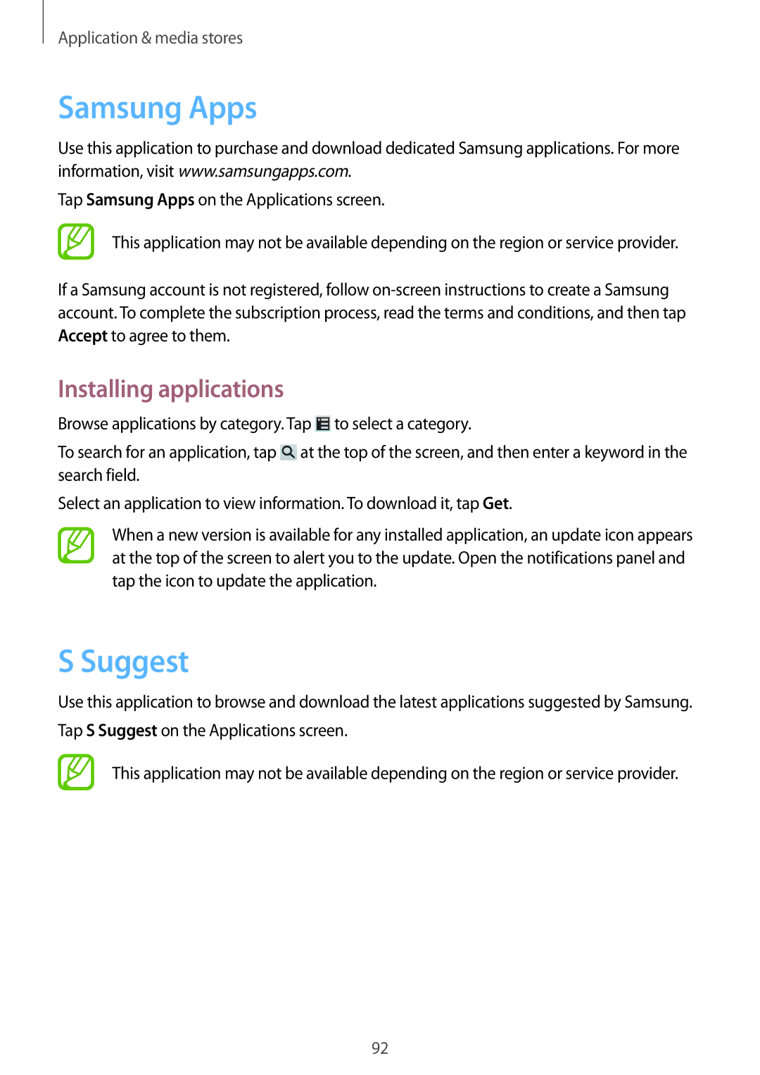 Samsung GT-N7100 user manual Samsung Apps, Suggest 