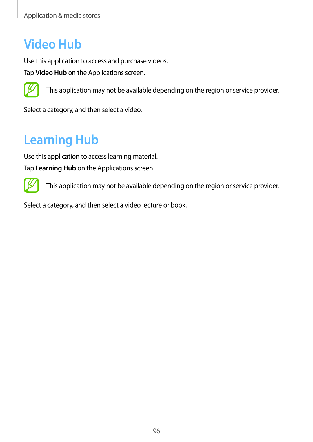 Samsung GT-N7100 user manual Video Hub, Learning Hub 