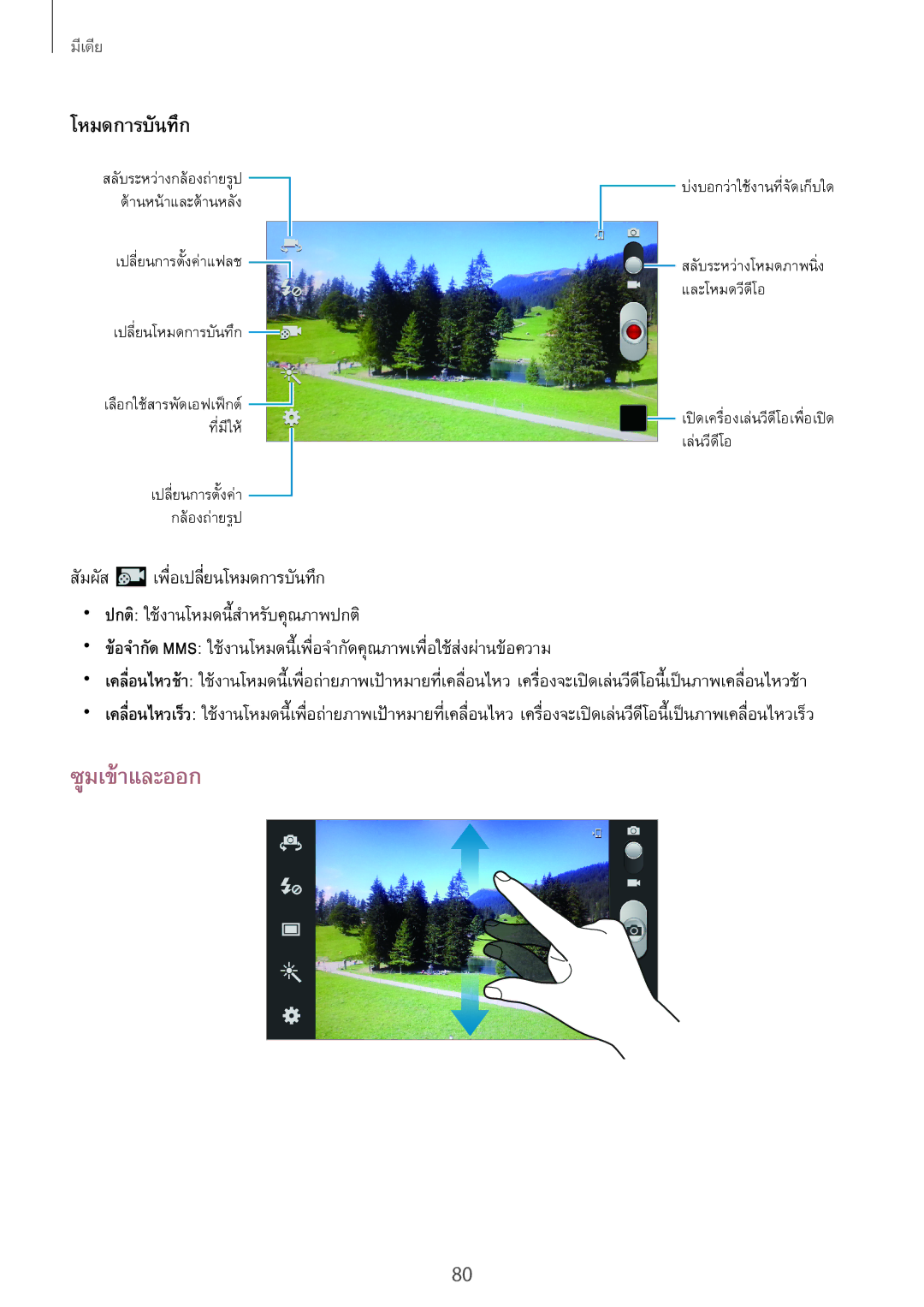 Samsung GT-N7100 manual ซูมเข้าและออก, โหมดการบันทึก 