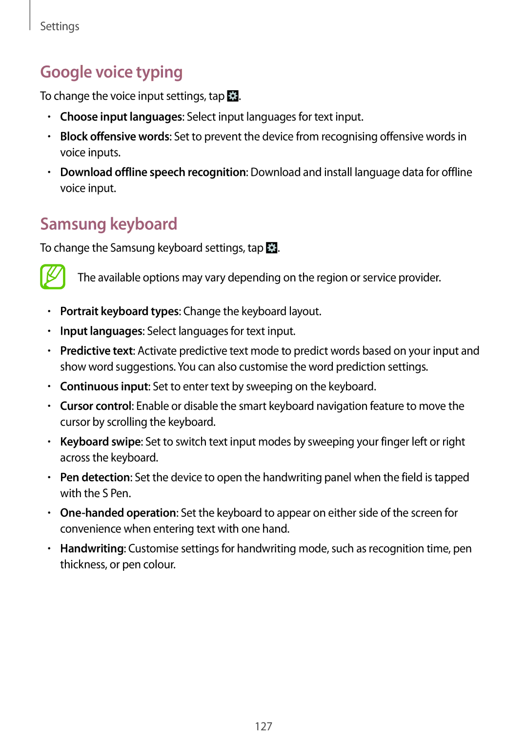 Samsung GT-N7100 user manual Google voice typing, Samsung keyboard 