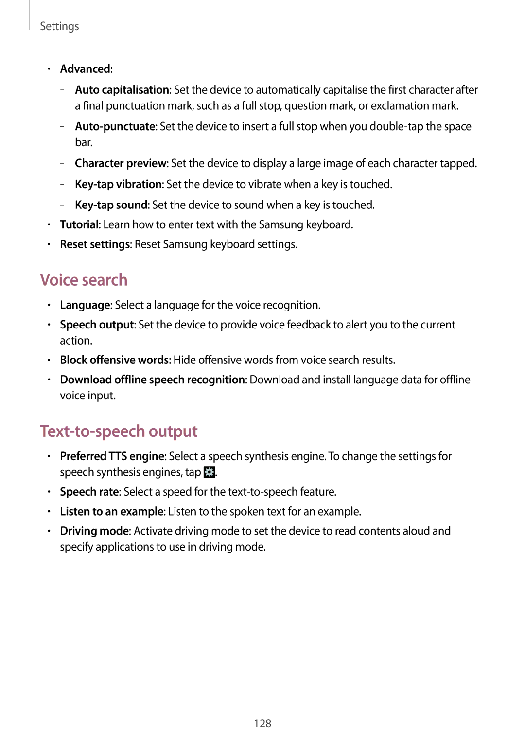 Samsung GT-N7100 user manual Voice search, Text-to-speech output, Advanced 