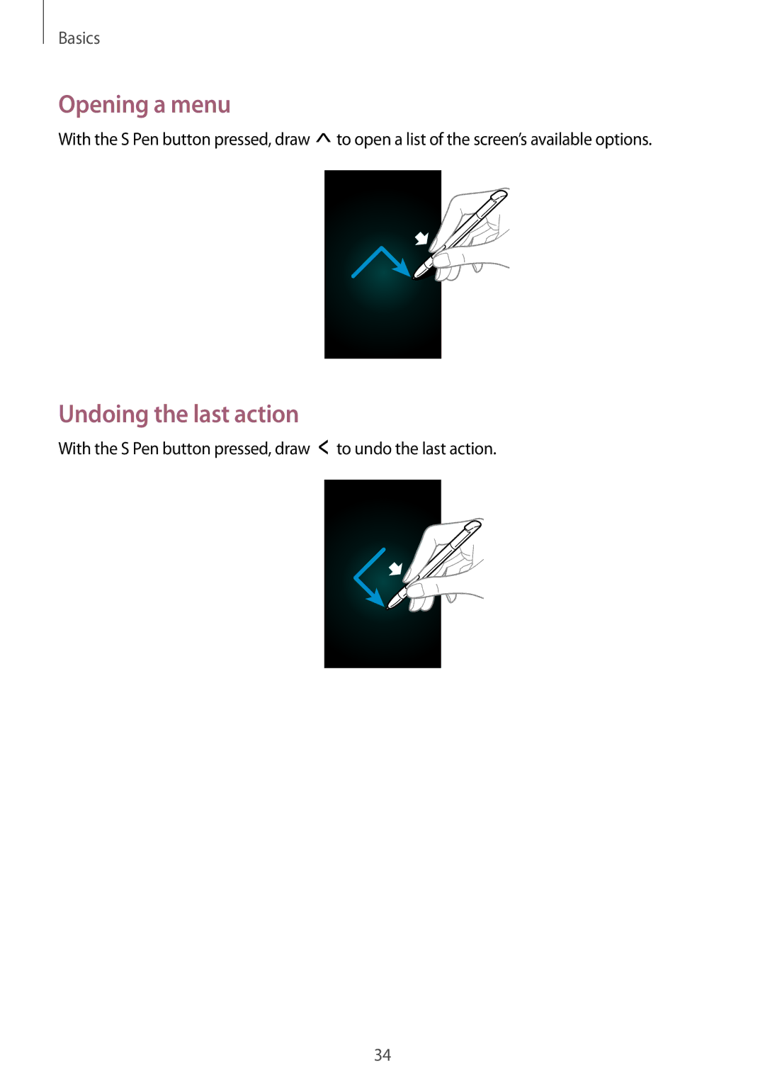 Samsung GT-N7100 user manual Opening a menu, Undoing the last action 