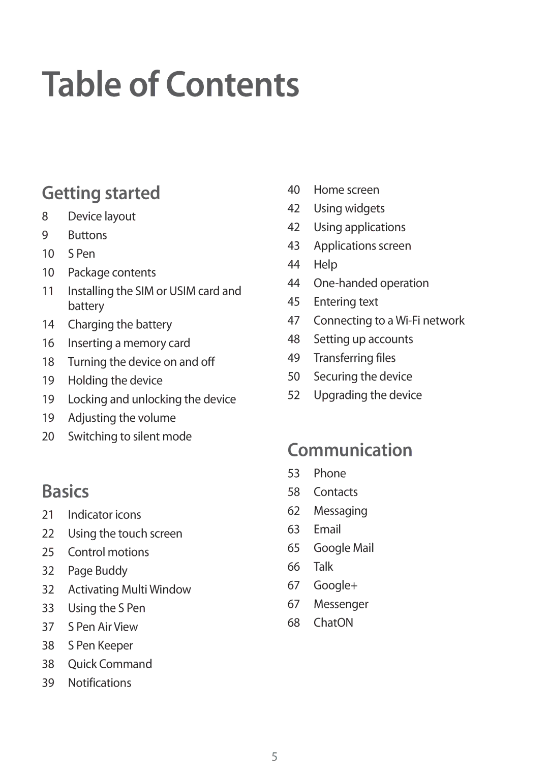 Samsung GT-N7100 user manual Table of Contents 