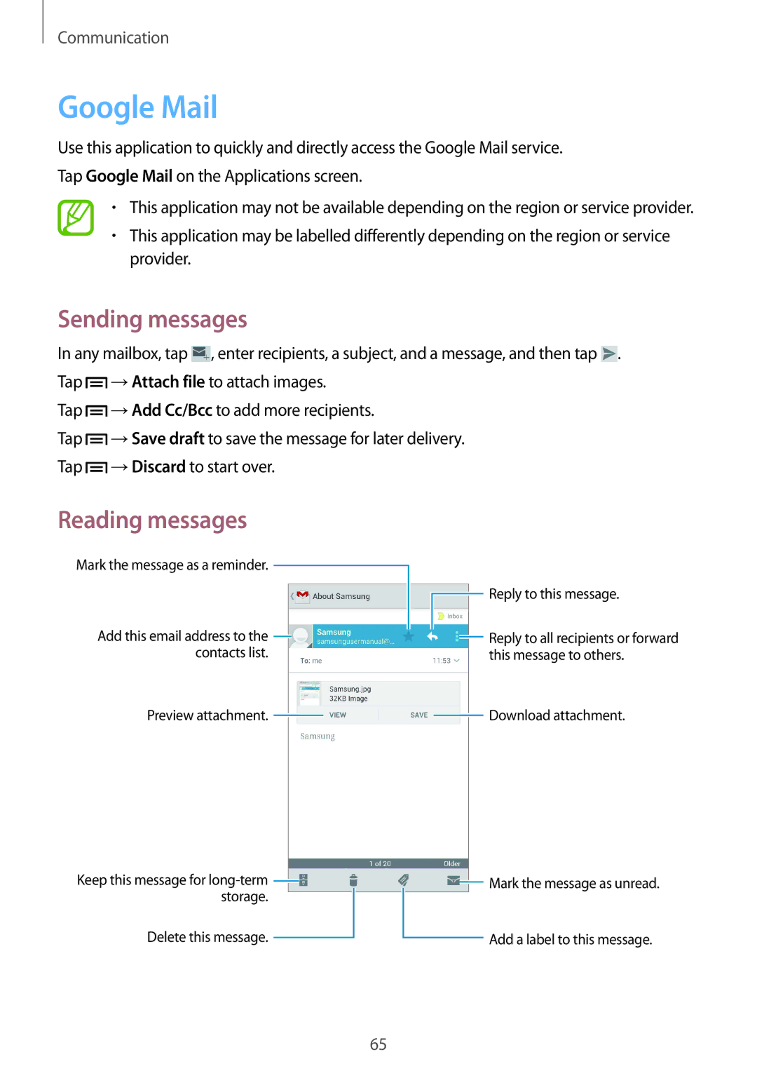 Samsung GT-N7100 user manual Google Mail, Reply to this message 