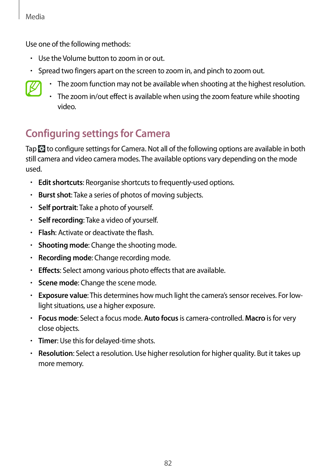 Samsung GT-N7100 user manual Configuring settings for Camera 