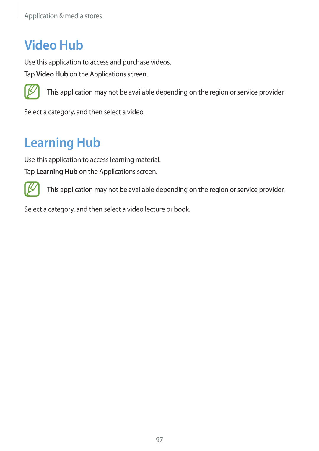 Samsung GT-N7100 user manual Video Hub, Learning Hub 