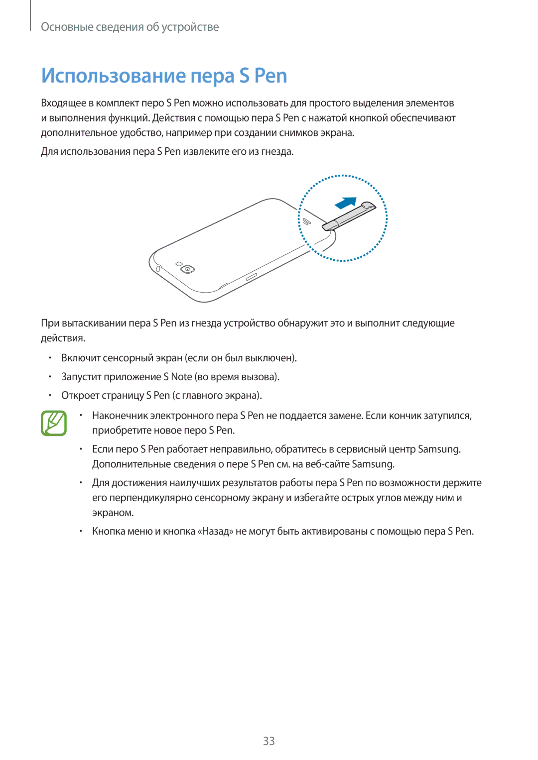 Samsung GT-N7100TADMBC, GT-N7100RWDMBC, GT-N7100RWDSEB, GT-N7100TADSEB, GT-N7100TAASER manual Использование пера S Pen 