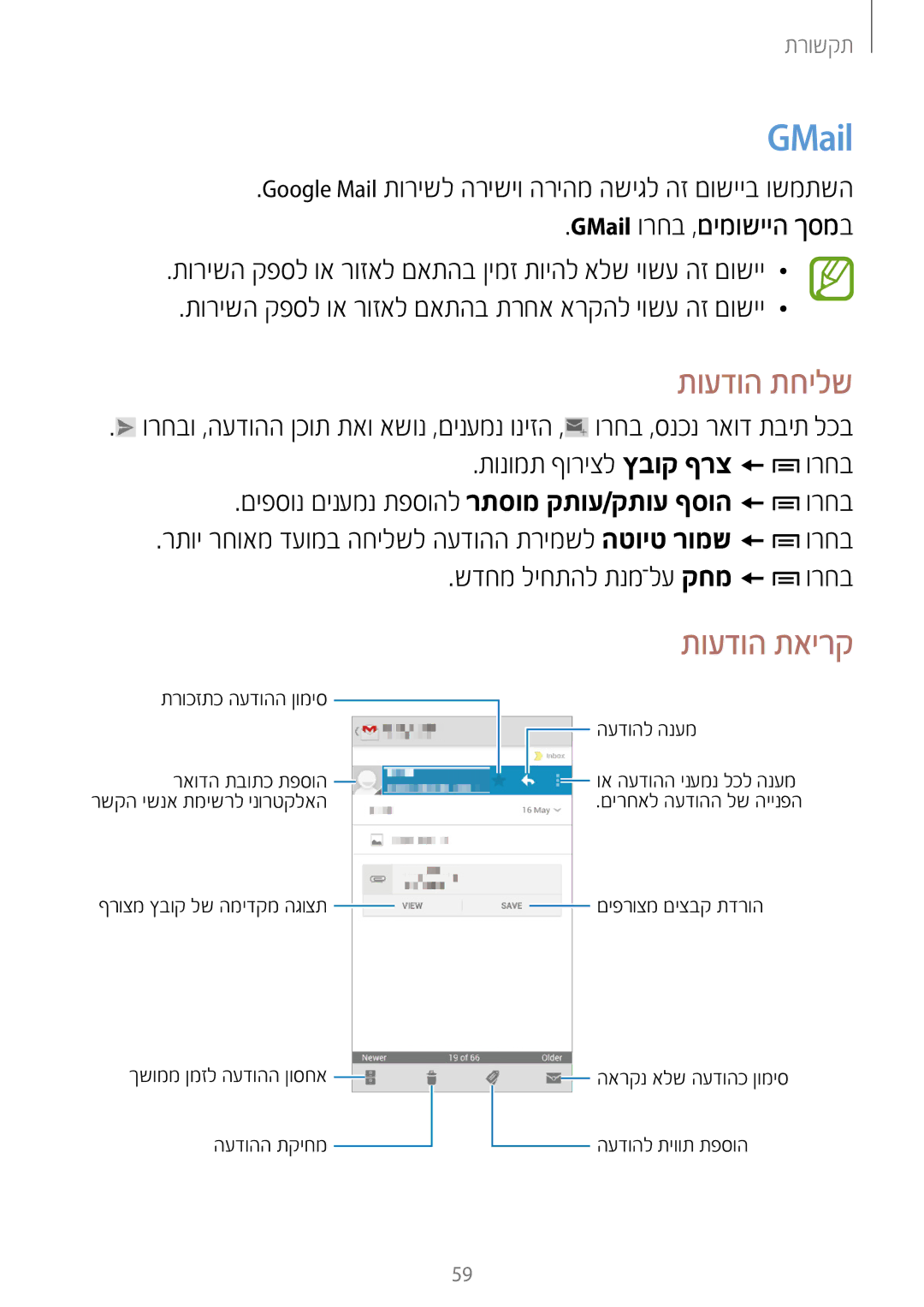 Samsung GT-N7100RWDILO, GT-N7100RWDPTR, GT-N7100RWXILO manual GMail, שדחמ ליחתהל תנמ־לע קחמ  ורחב 