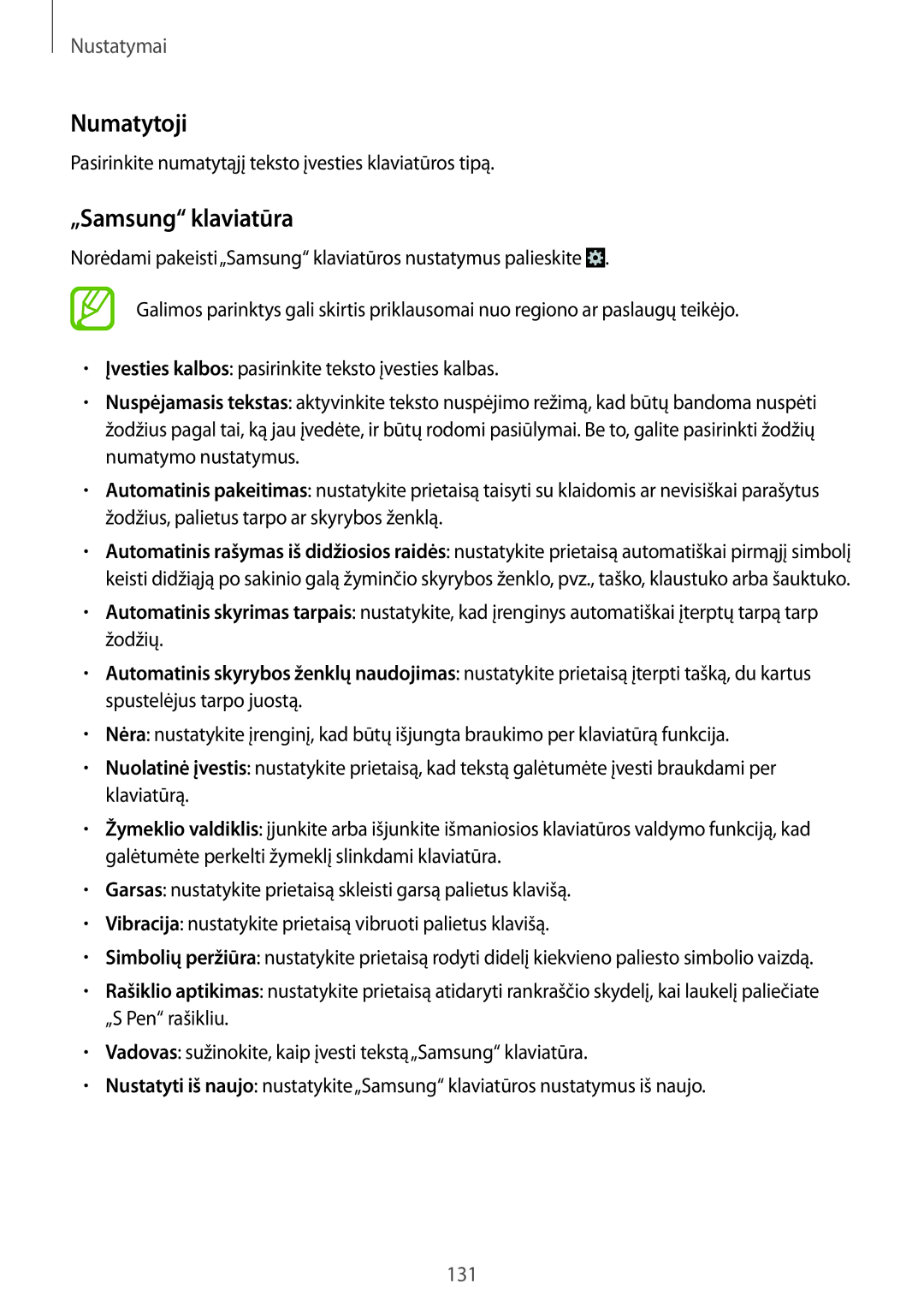 Samsung GT-N7100TADSEB, GT-N7100RWDSEB manual Numatytoji, „Samsung klaviatūra 