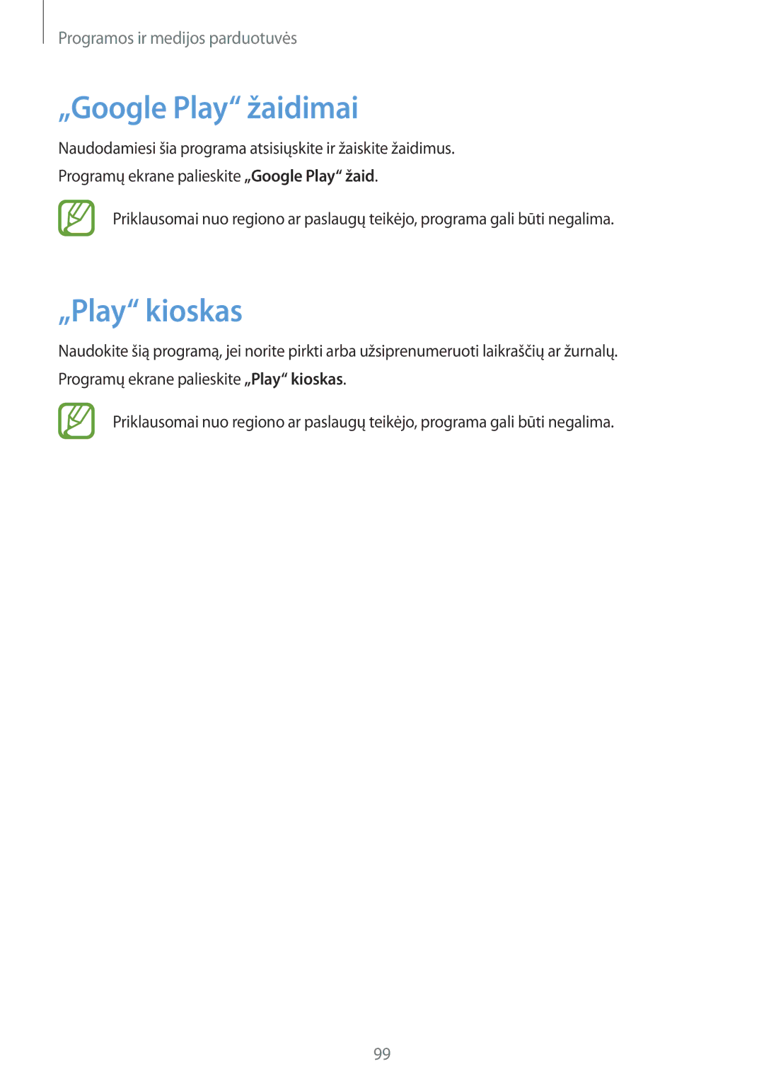 Samsung GT-N7100TADSEB, GT-N7100RWDSEB manual „Google Play žaidimai, „Play kioskas 