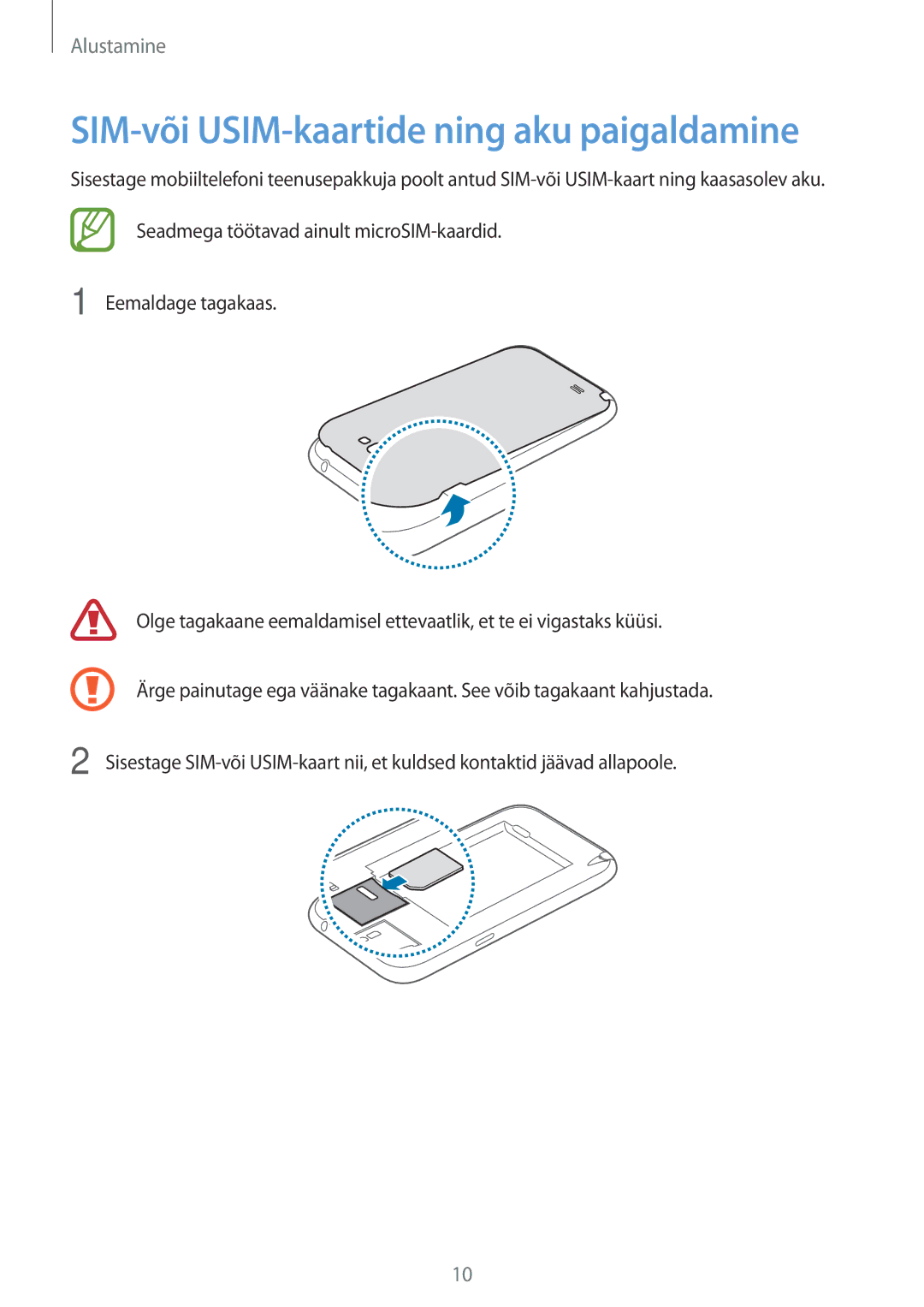 Samsung GT-N7100RWDSEB, GT-N7100TADSEB manual SIM-või USIM-kaartide ning aku paigaldamine 