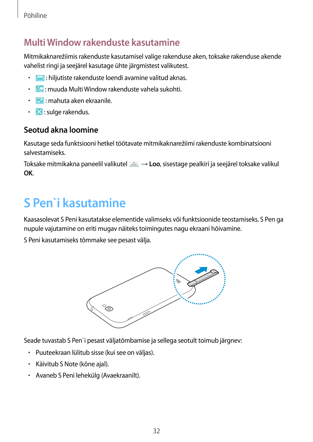 Samsung GT-N7100RWDSEB, GT-N7100TADSEB manual Pen`i kasutamine, Multi Window rakenduste kasutamine, Seotud akna loomine 