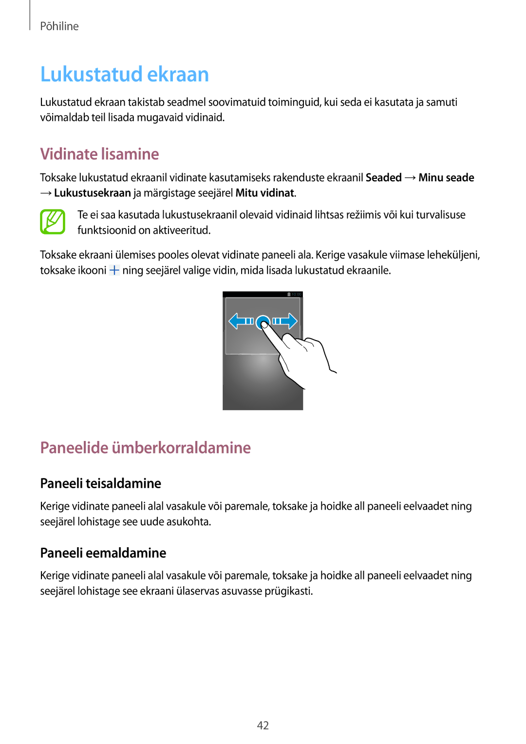 Samsung GT-N7100RWDSEB manual Lukustatud ekraan, Vidinate lisamine, → Lukustusekraan ja märgistage seejärel Mitu vidinat 