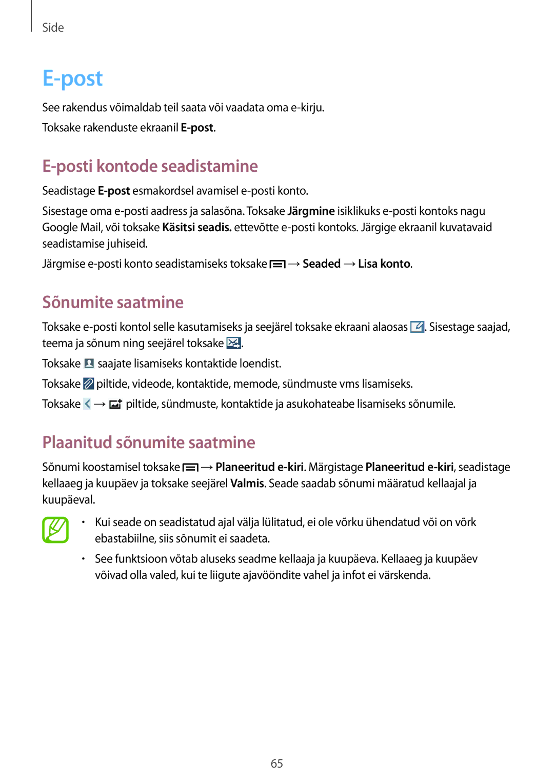 Samsung GT-N7100TADSEB, GT-N7100RWDSEB manual Posti kontode seadistamine 