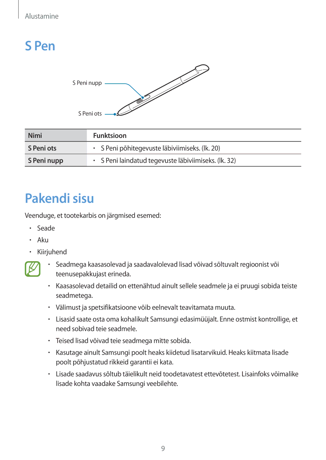 Samsung GT-N7100TADSEB, GT-N7100RWDSEB manual Pen, Pakendi sisu 