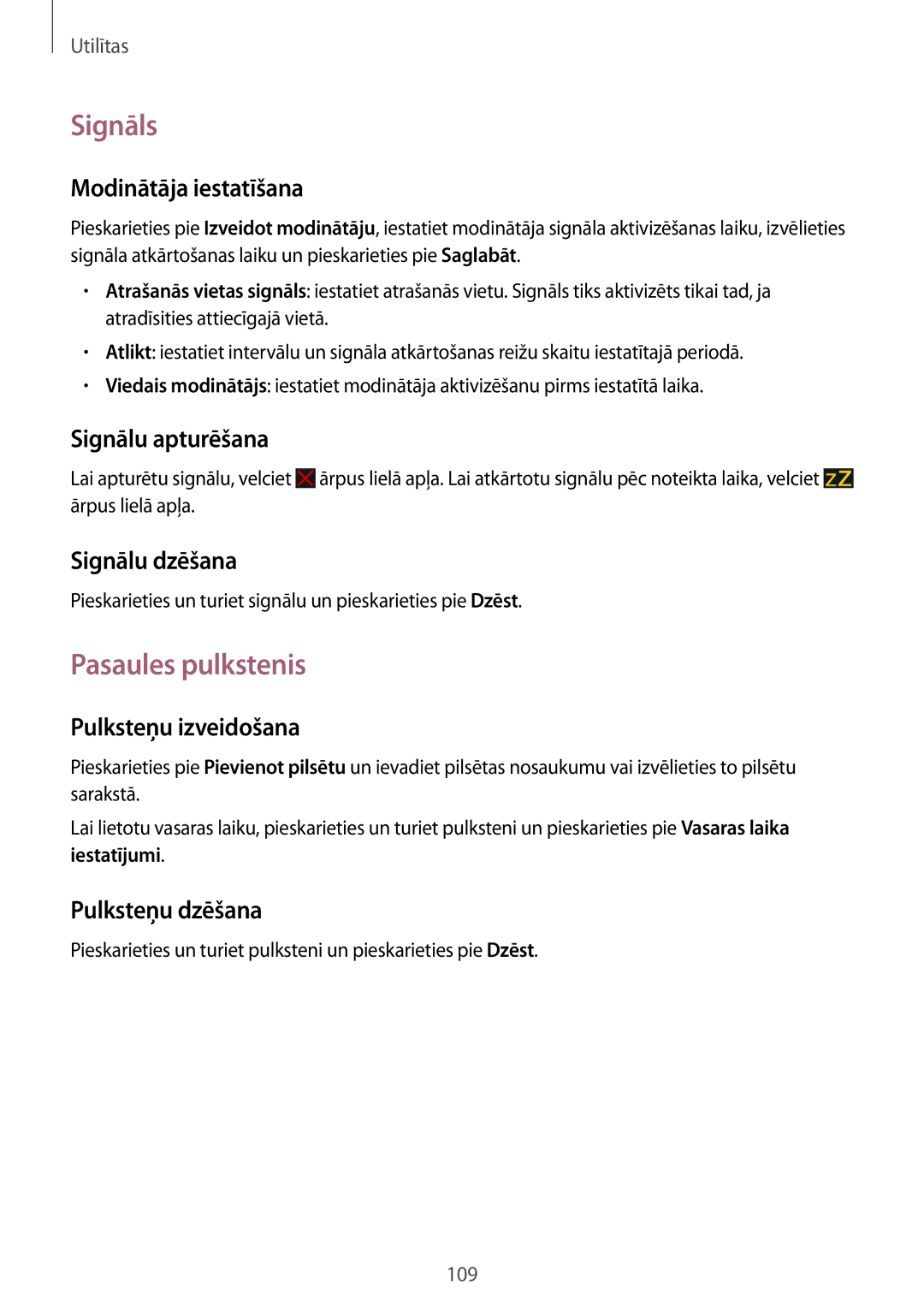 Samsung GT-N7100TADSEB, GT-N7100RWDSEB manual Signāls, Pasaules pulkstenis 