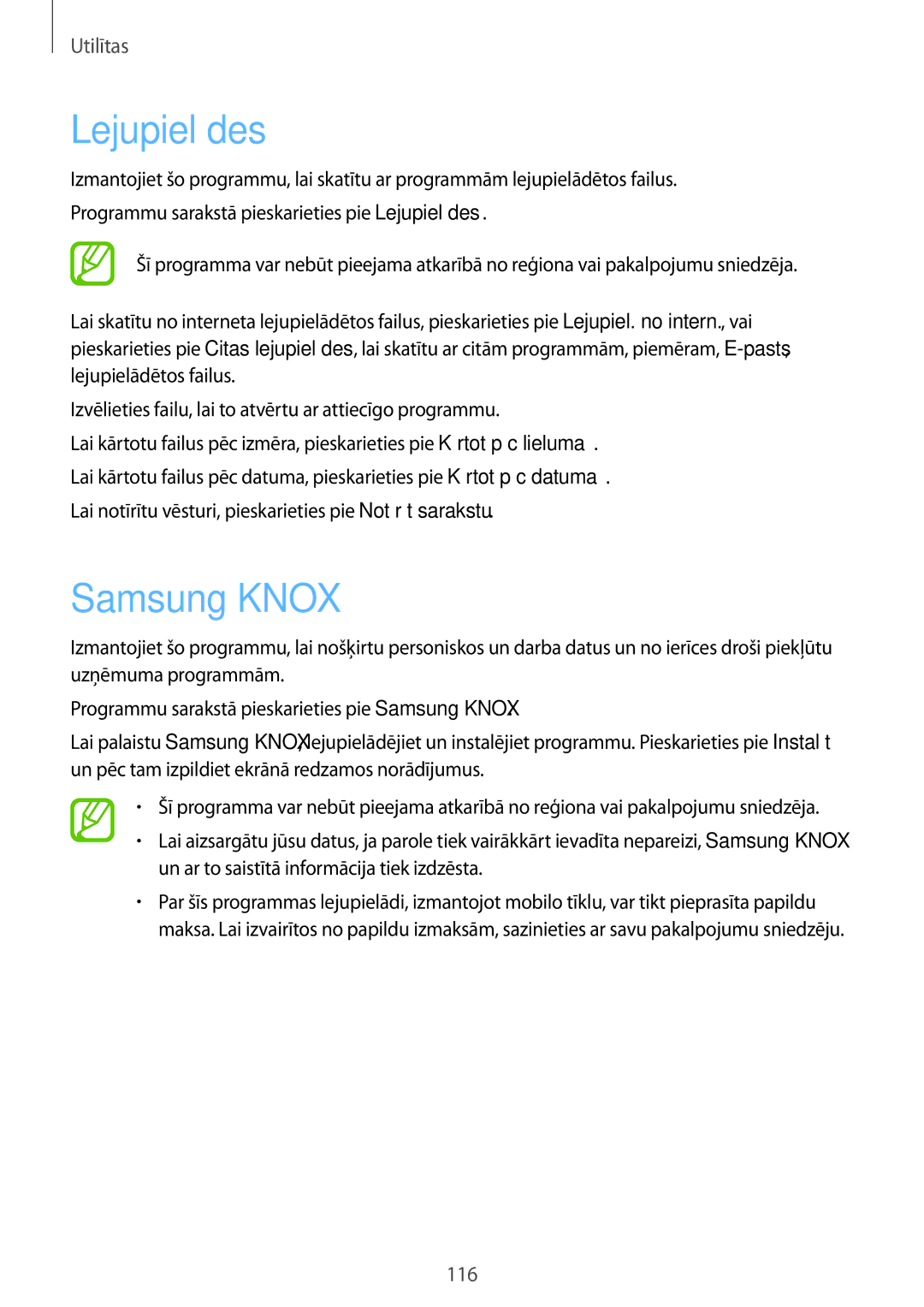 Samsung GT-N7100RWDSEB, GT-N7100TADSEB manual Lejupielādes, Samsung Knox 