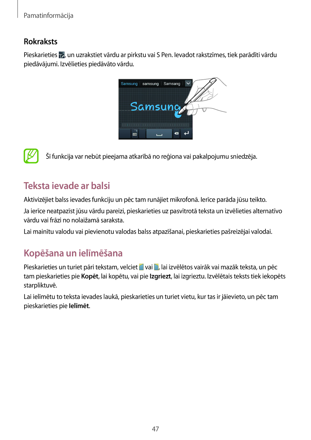 Samsung GT-N7100TADSEB, GT-N7100RWDSEB manual Teksta ievade ar balsi, Kopēšana un ielīmēšana, Rokraksts 