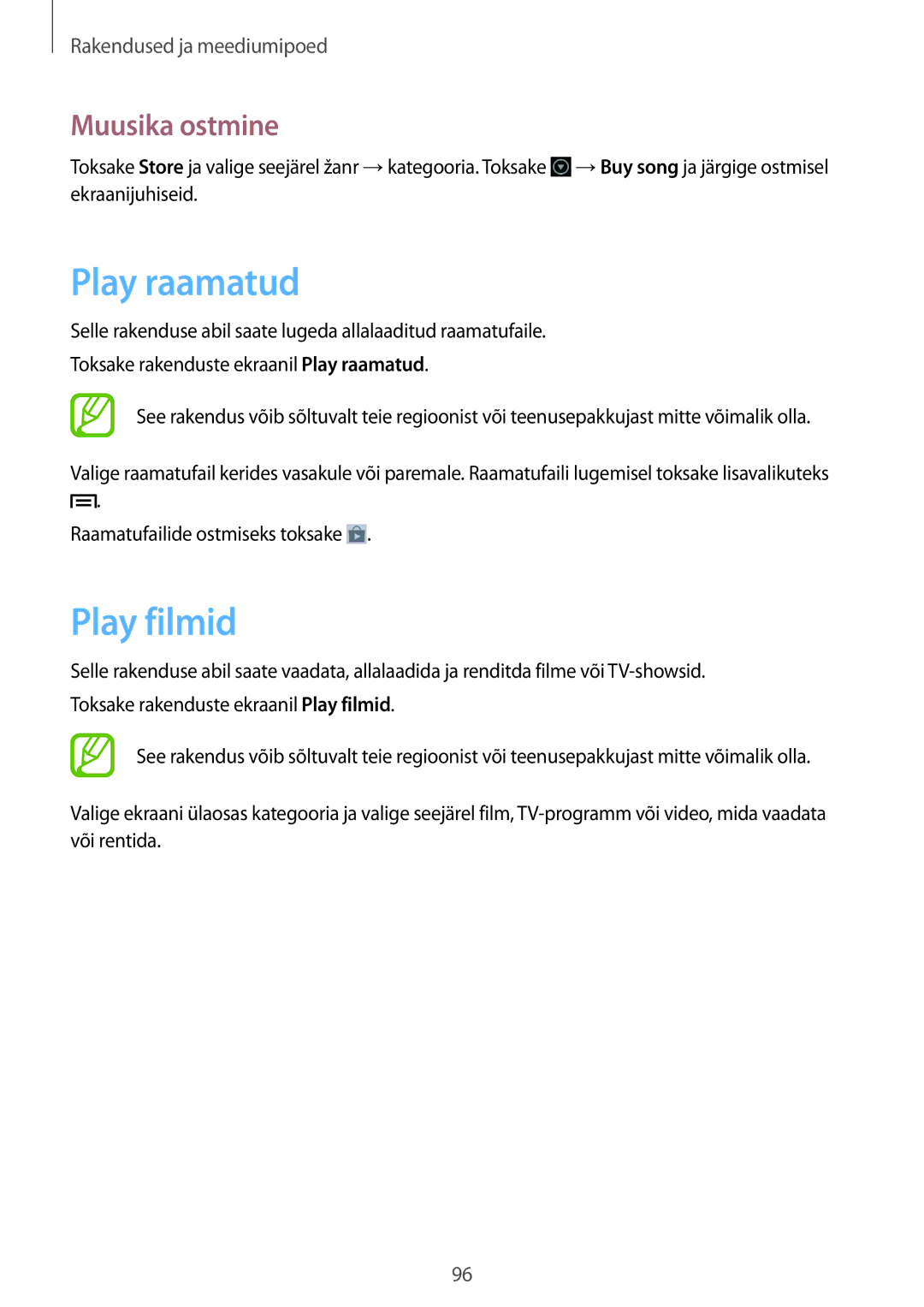 Samsung GT-N7100RWDSEB, GT-N7100TADSEB manual Play raamatud, Play filmid, Muusika ostmine 