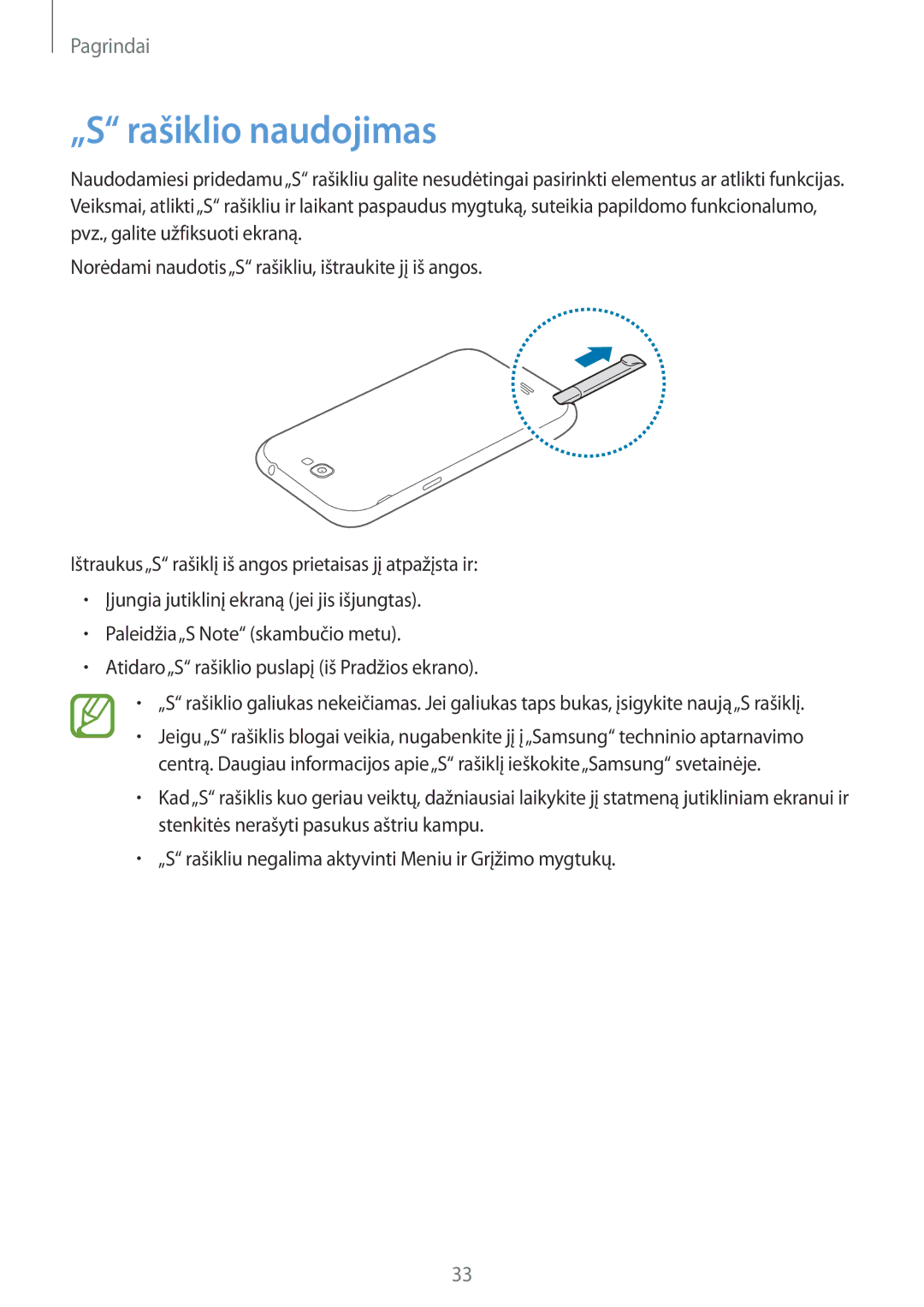 Samsung GT-N7100TADSEB, GT-N7100RWDSEB manual „S rašiklio naudojimas 