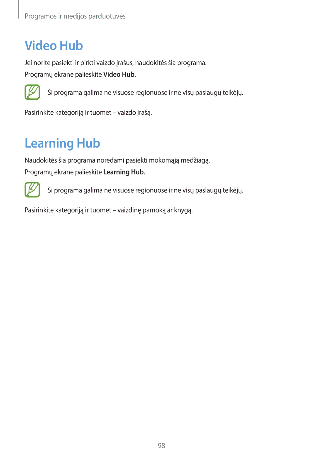 Samsung GT-N7100RWDSEB, GT-N7100TADSEB manual Video Hub, Learning Hub 