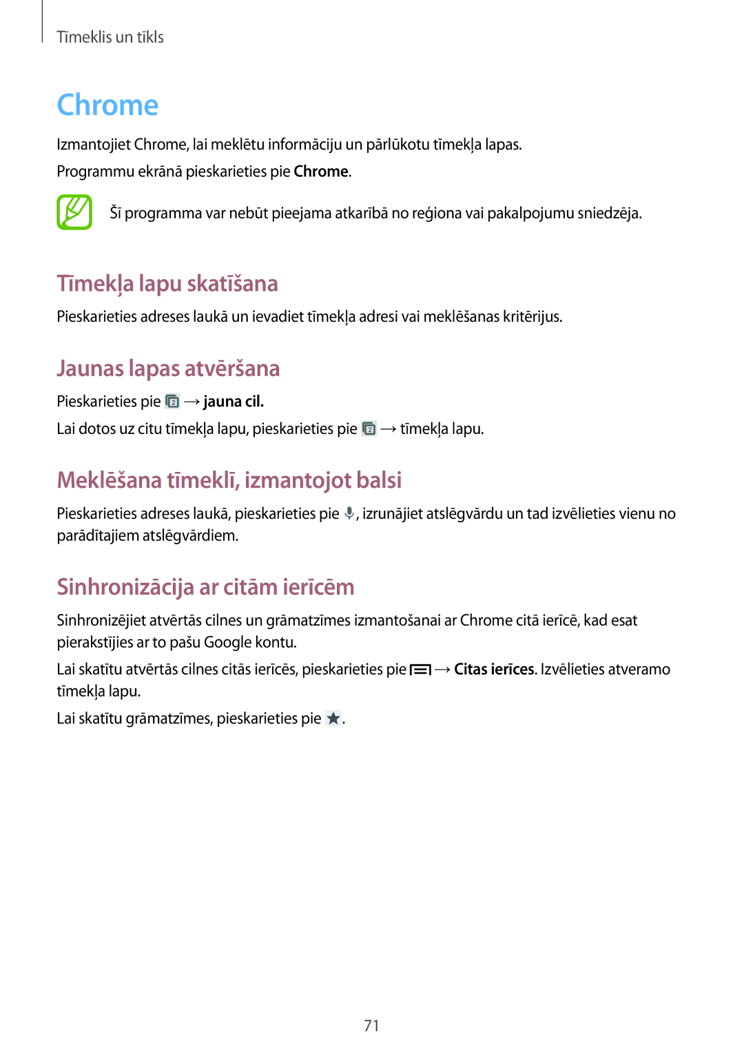 Samsung GT-N7100TADSEB, GT-N7100RWDSEB manual Chrome, Sinhronizācija ar citām ierīcēm 