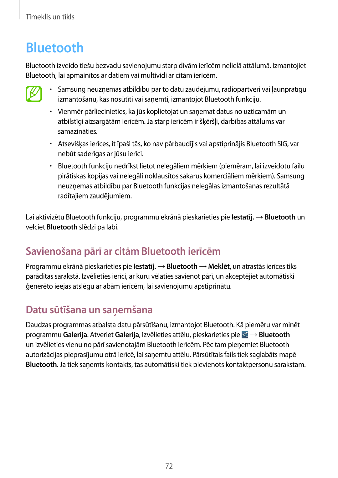 Samsung GT-N7100RWDSEB, GT-N7100TADSEB manual Savienošana pārī ar citām Bluetooth ierīcēm, Datu sūtīšana un saņemšana 