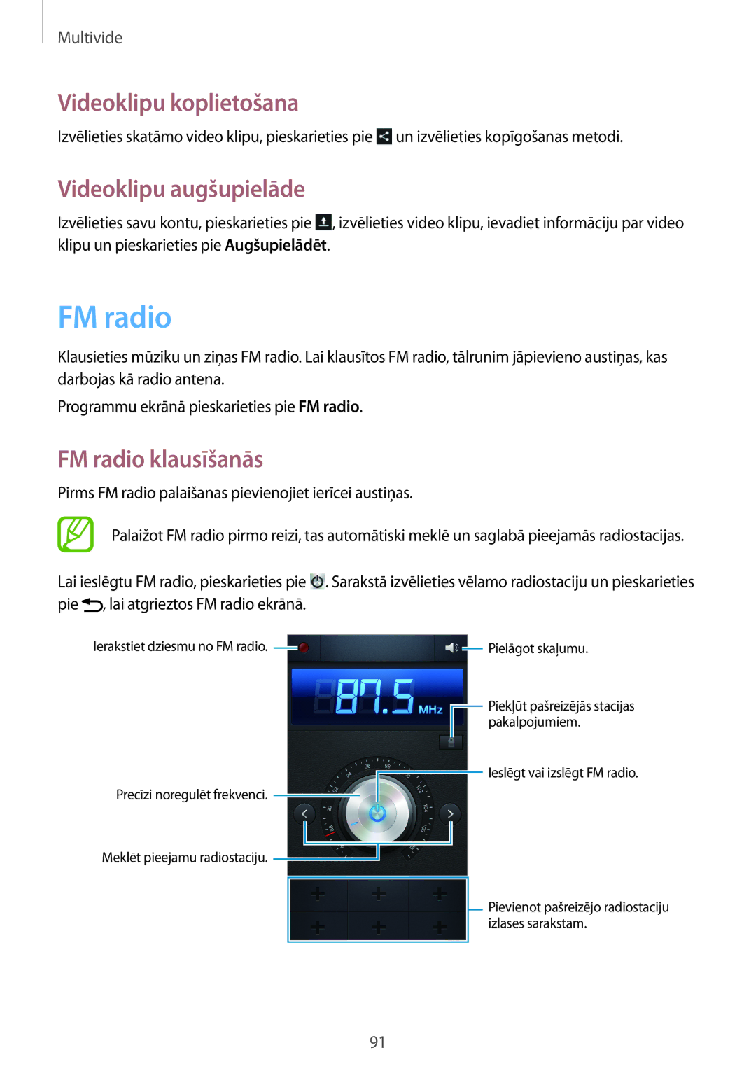 Samsung GT-N7100TADSEB, GT-N7100RWDSEB manual Videoklipu augšupielāde, FM radio klausīšanās 