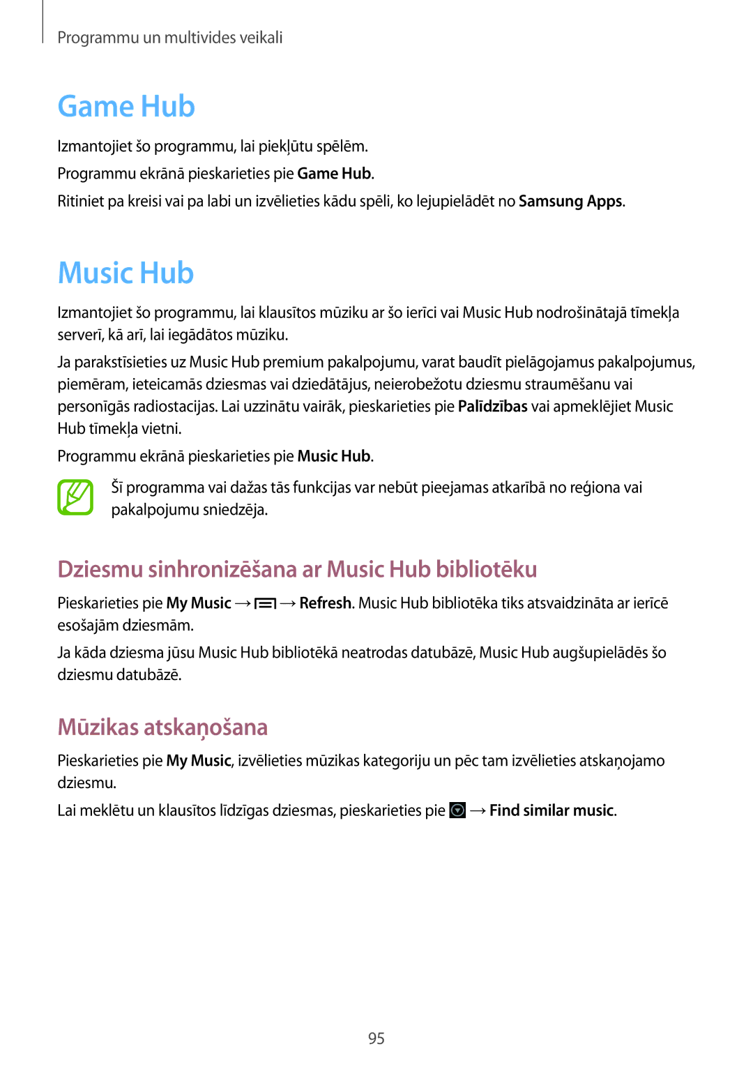 Samsung GT-N7100TADSEB, GT-N7100RWDSEB manual Game Hub, Dziesmu sinhronizēšana ar Music Hub bibliotēku 