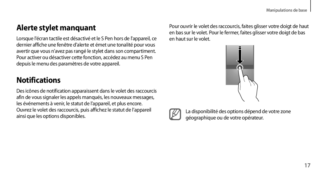 Samsung GT-N7100VSAXEF, GT-N7100RWDSFR, GT-N7100VSDXEF, GT-N7100VSDSFR, GT-N7100VSASFR Alerte stylet manquant, Notifications 