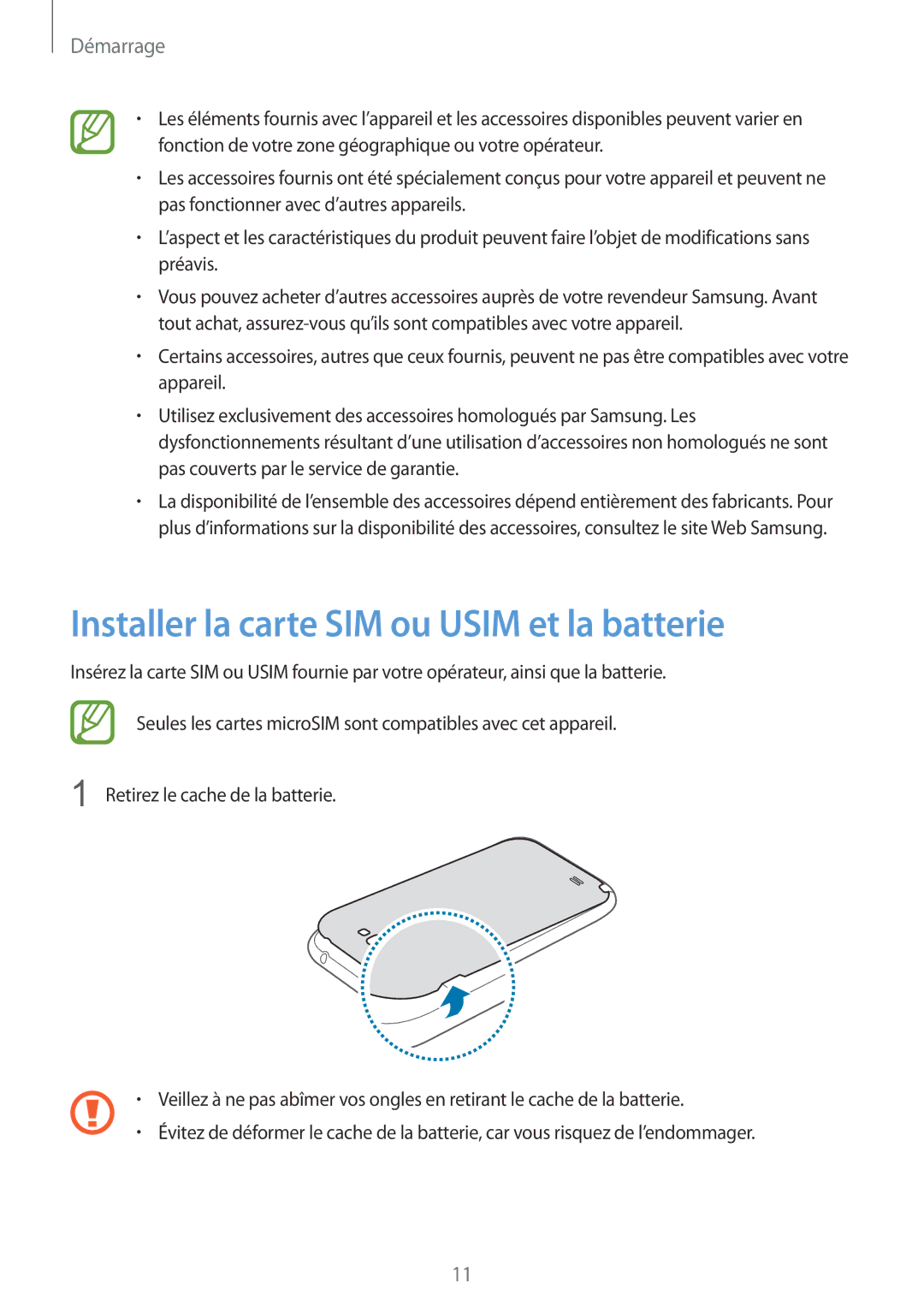 Samsung GT-N7100TADBOG, GT-N7100RWDSFR, GT-N7100VSDXEF, GT-N7100VSDSFR manual Installer la carte SIM ou Usim et la batterie 