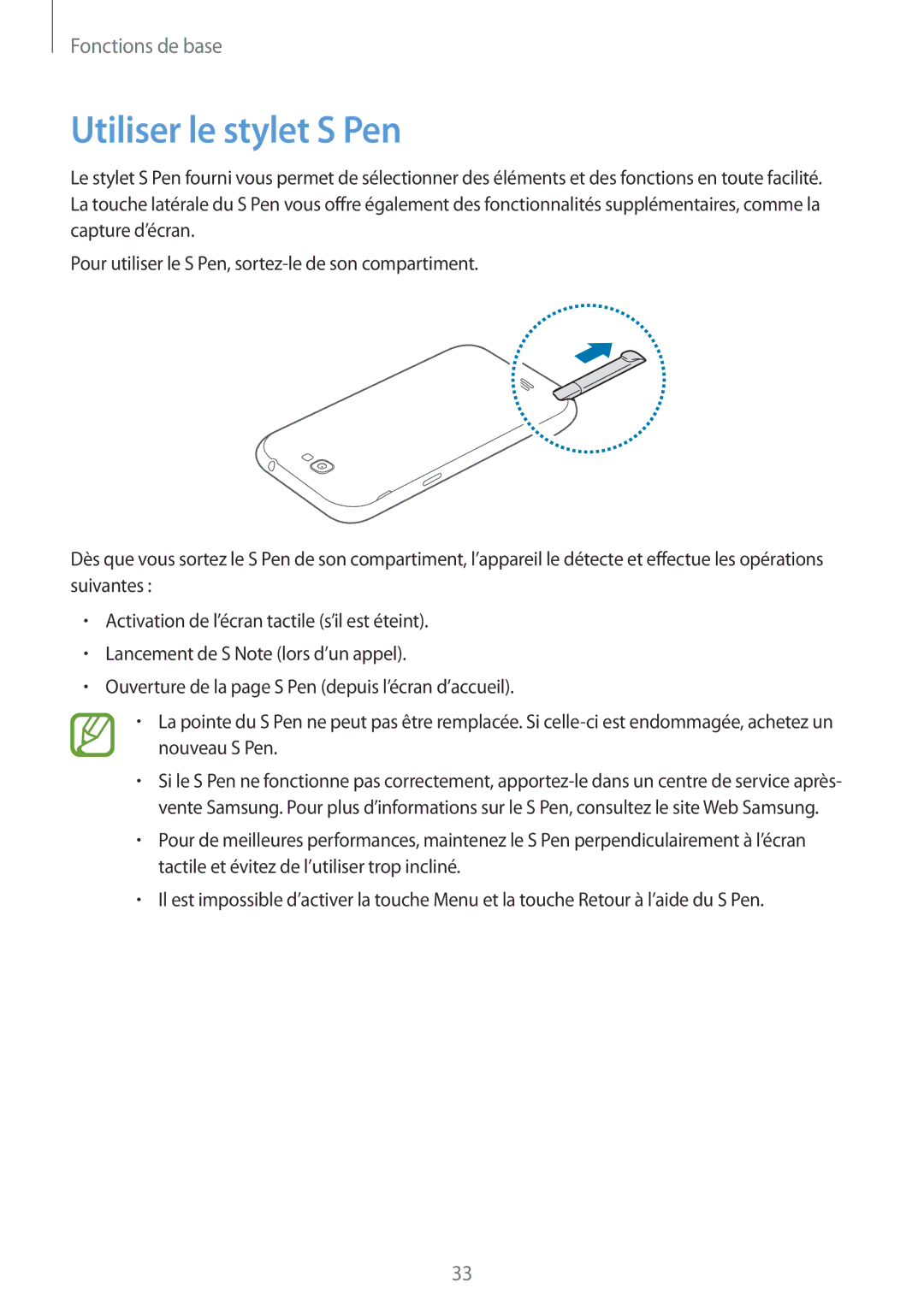 Samsung GT-N7100TADBOG, GT-N7100RWDSFR, GT-N7100VSDXEF, GT-N7100VSDSFR, GT-N7100VSASFR manual Utiliser le stylet S Pen 