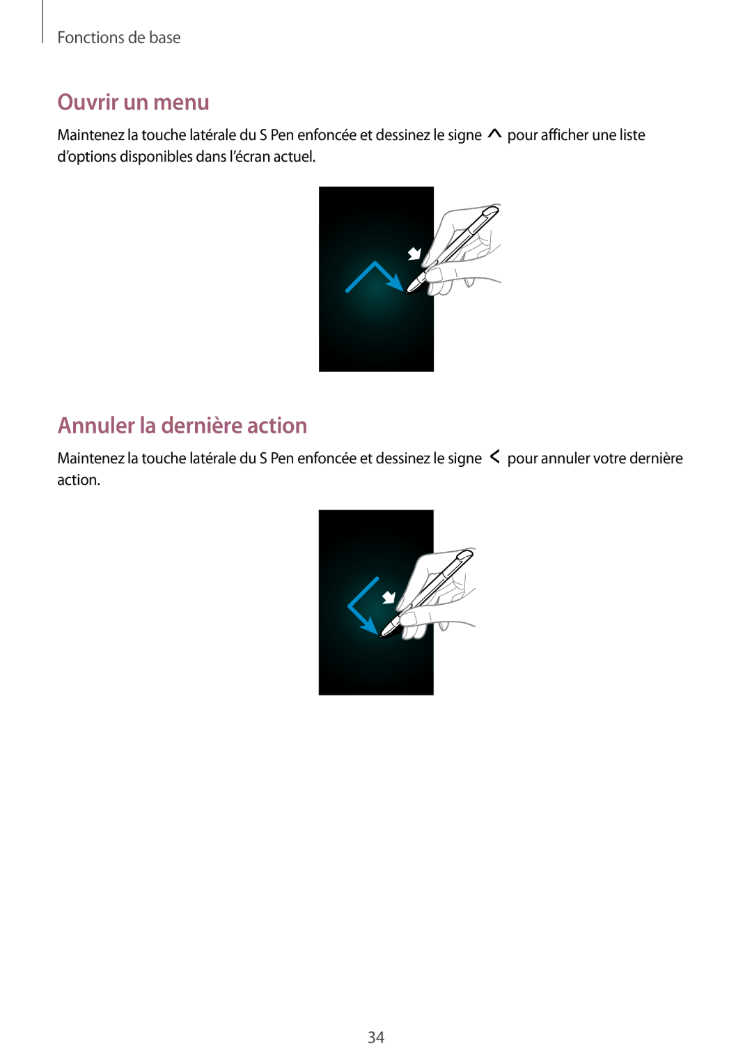 Samsung GT-N7100RWDBOG, GT-N7100RWDSFR, GT-N7100VSDXEF, GT-N7100VSDSFR manual Ouvrir un menu, Annuler la dernière action 