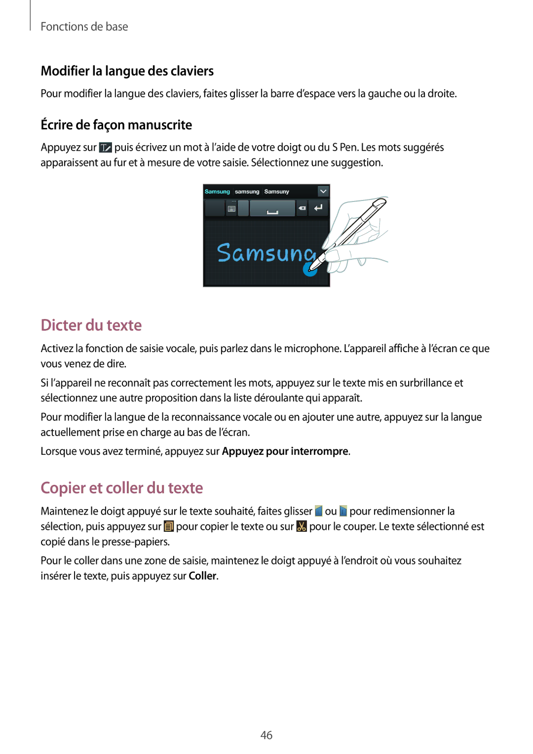 Samsung GT-N7100VSDSFR, GT-N7100RWDSFR manual Dicter du texte, Copier et coller du texte, Modifier la langue des claviers 