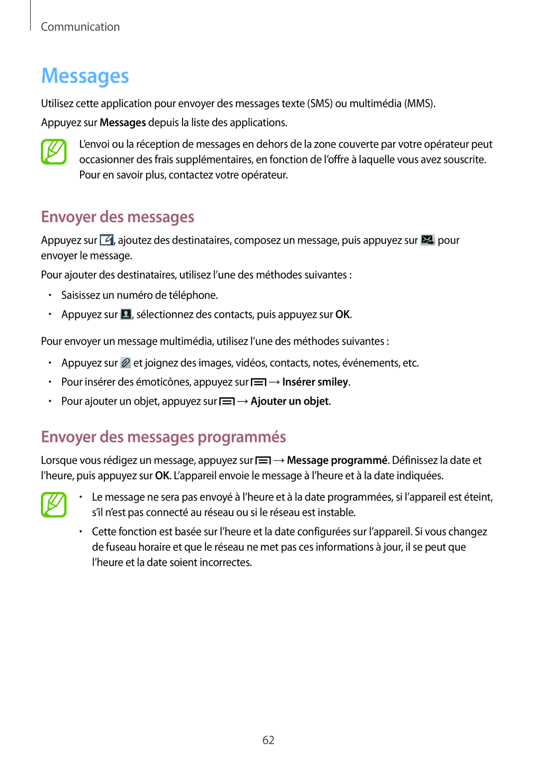 Samsung GT-N7100VSAFTM, GT-N7100RWDSFR, GT-N7100VSDXEF, GT-N7100VSDSFR manual Messages, Envoyer des messages programmés 