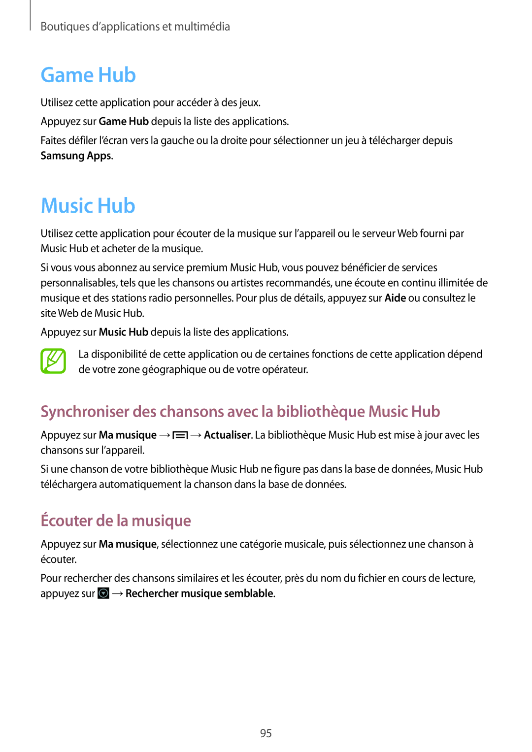 Samsung GT-N7100RWABOG, GT-N7100RWDSFR manual Game Hub, Synchroniser des chansons avec la bibliothèque Music Hub 