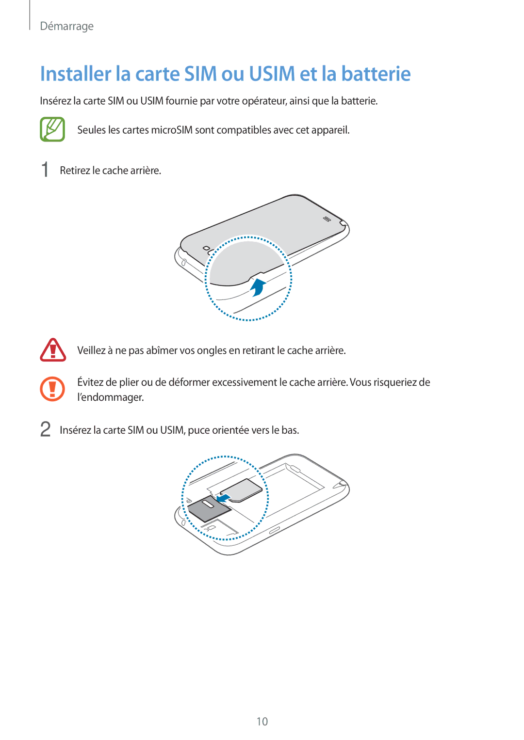 Samsung GT-N7100VSABOG, GT-N7100RWDSFR, GT-N7100VSDXEF, GT-N7100VSDSFR manual Installer la carte SIM ou Usim et la batterie 