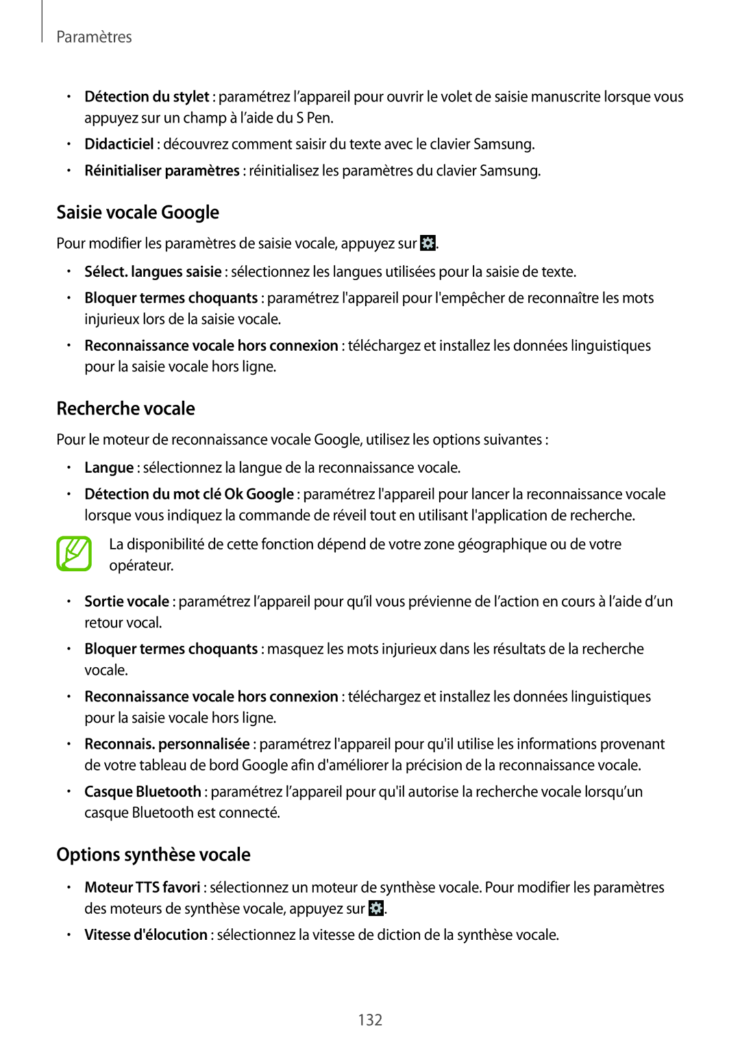 Samsung GT-N7100RWDSFR, GT-N7100VSDXEF, GT-N7100VSDSFR manual Saisie vocale Google, Recherche vocale, Options synthèse vocale 