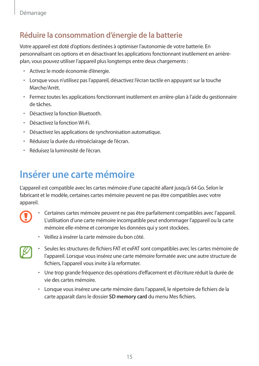 Samsung GT-N7100RWDFTM, GT-N7100RWDSFR manual Insérer une carte mémoire, Réduire la consommation d’énergie de la batterie 