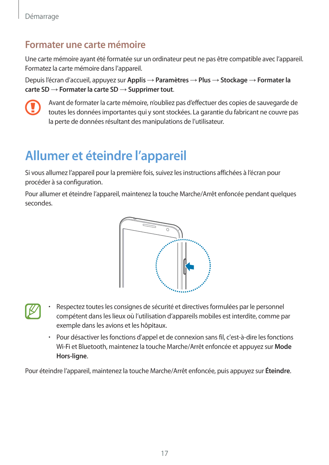 Samsung GT-N7100VSAXEF, GT-N7100RWDSFR, GT-N7100VSDXEF manual Allumer et éteindre l’appareil, Formater une carte mémoire 