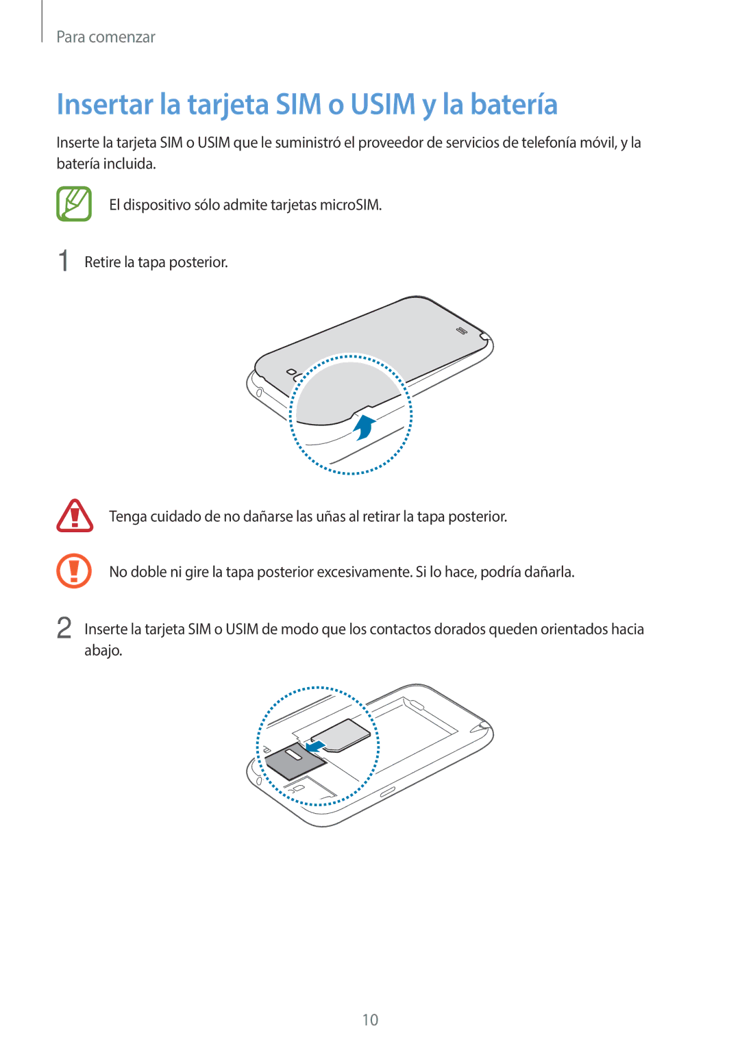 Samsung GT-N7100RWDATL, GT-N7100RWDTPH, GT-N7100RWDDBT, GT-N7100TADDBT manual Insertar la tarjeta SIM o Usim y la batería 