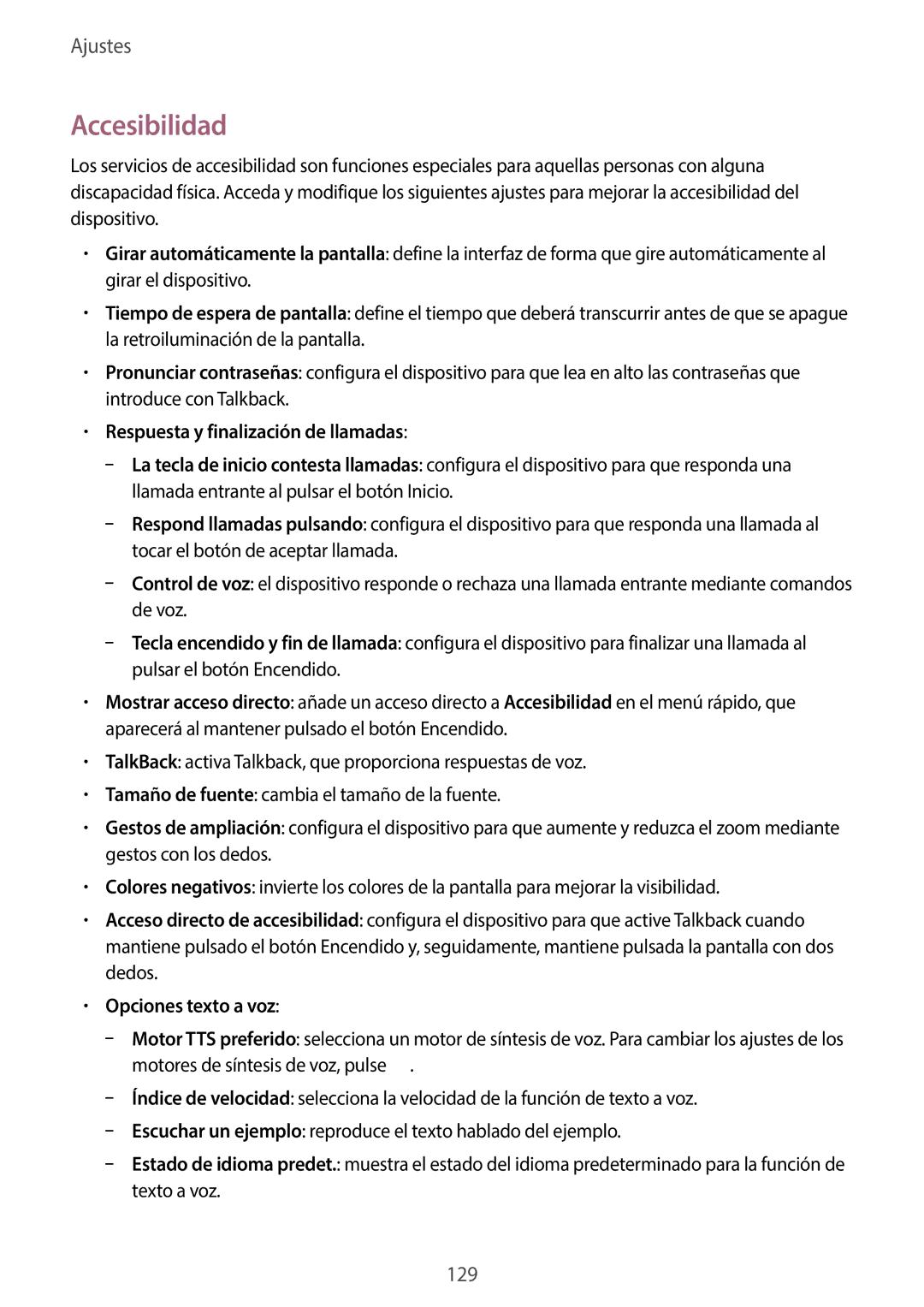 Samsung GT-N7100RWDAMN, GT-N7100RWDTPH manual Accesibilidad, Respuesta y finalización de llamadas, Opciones texto a voz 