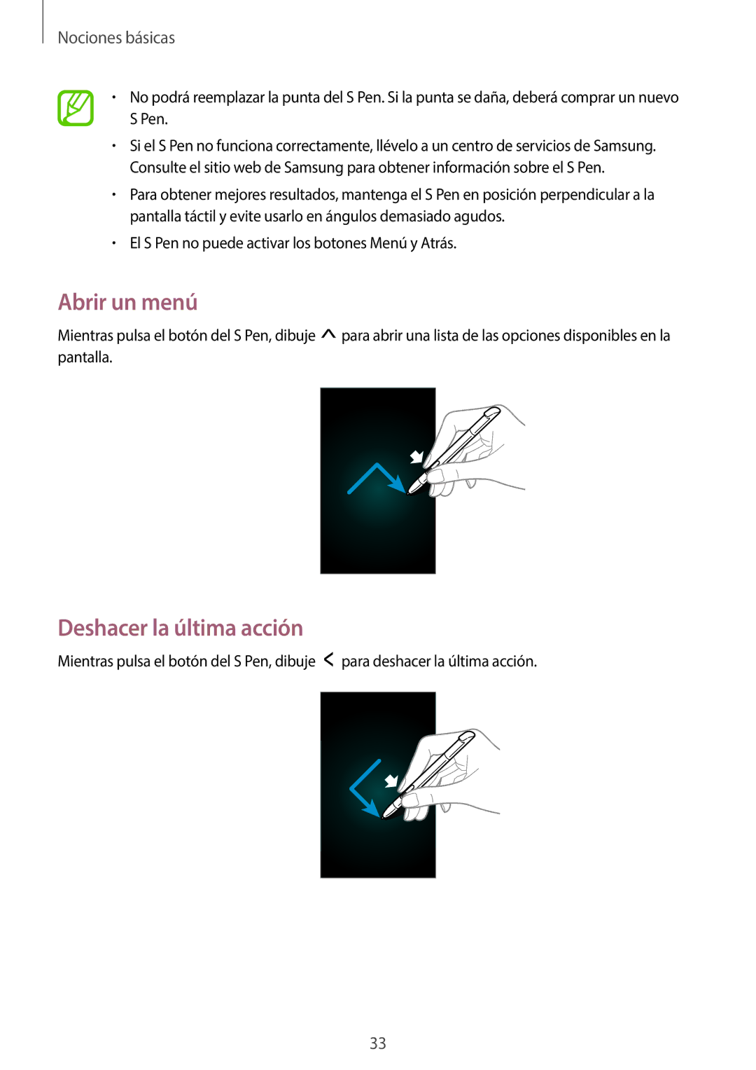 Samsung GT-N7100TAXPHE, GT-N7100RWDTPH, GT-N7100RWDDBT, GT-N7100TADDBT manual Abrir un menú, Deshacer la última acción 