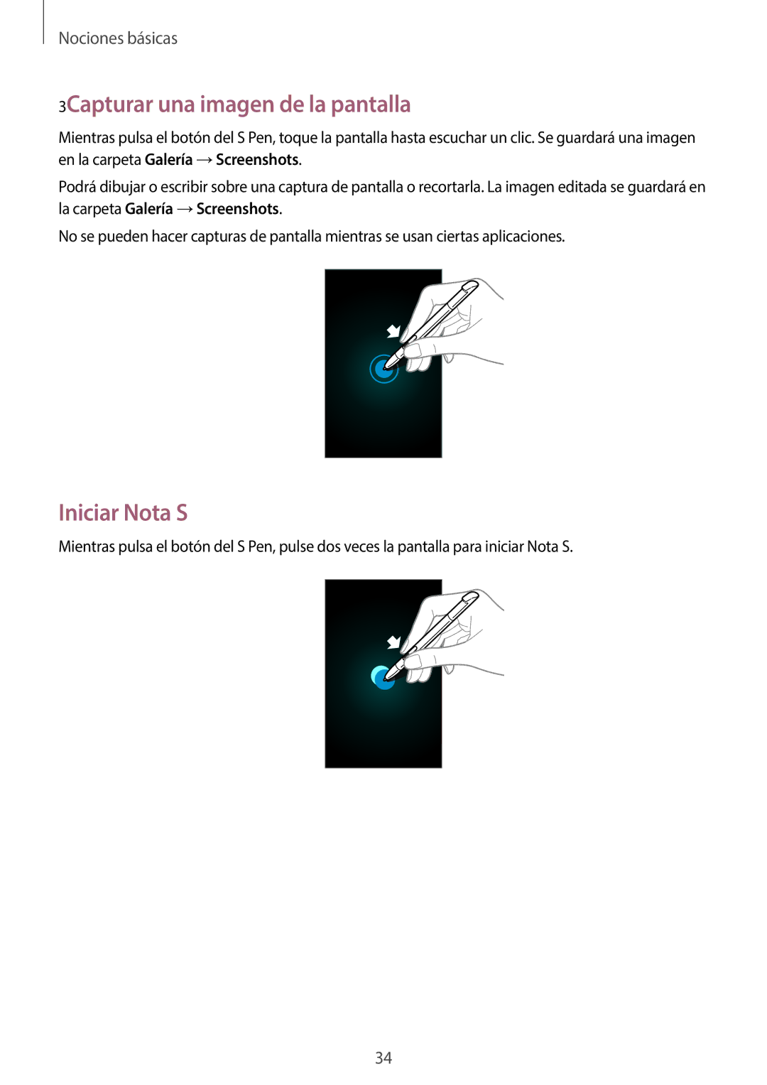 Samsung GT-N7100RWDYOG, GT-N7100RWDTPH, GT-N7100RWDDBT, GT-N7100TADDBT 3Capturar una imagen de la pantalla, Iniciar Nota S 