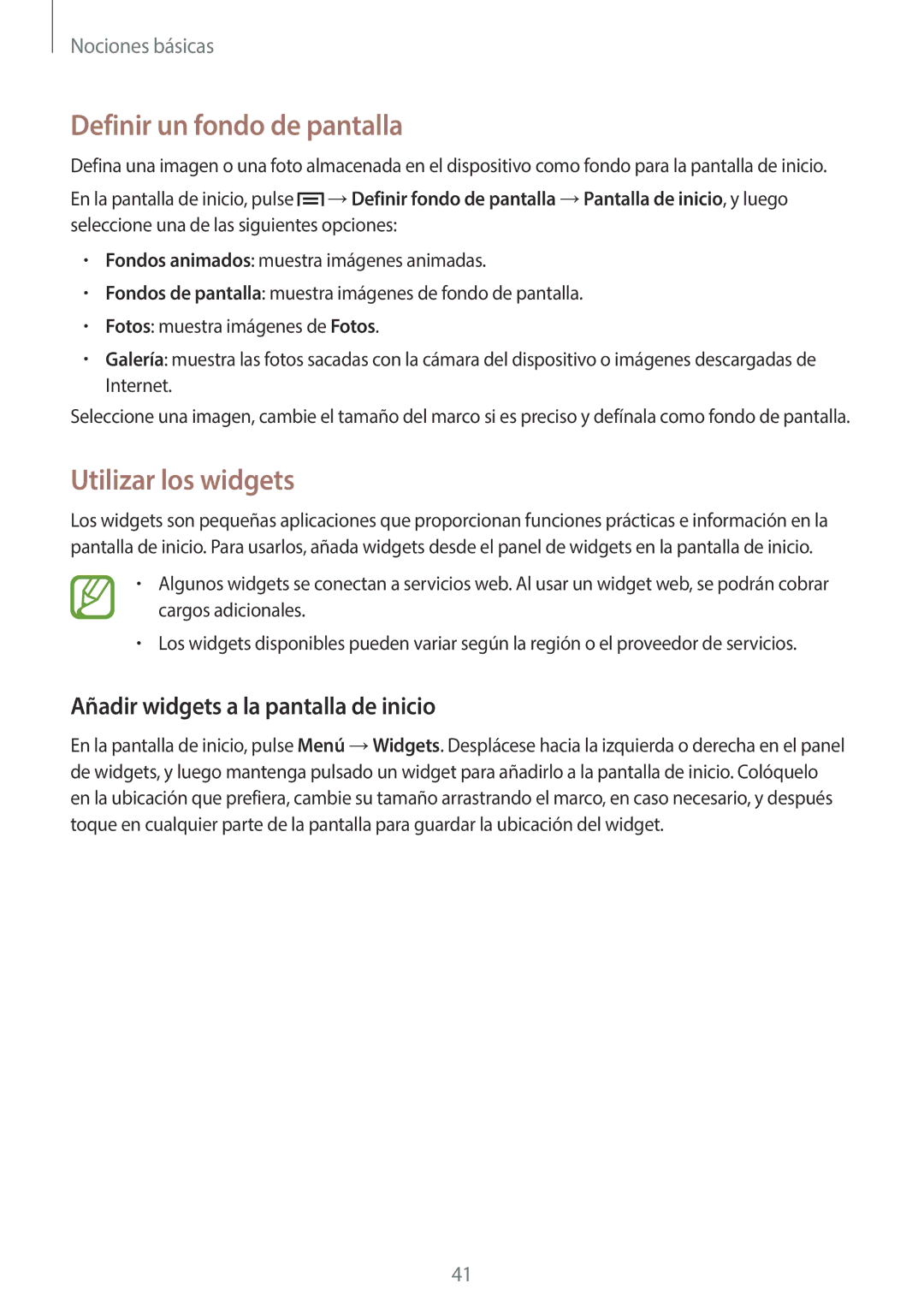 Samsung GT-N7100VSDPHE manual Definir un fondo de pantalla, Utilizar los widgets, Añadir widgets a la pantalla de inicio 