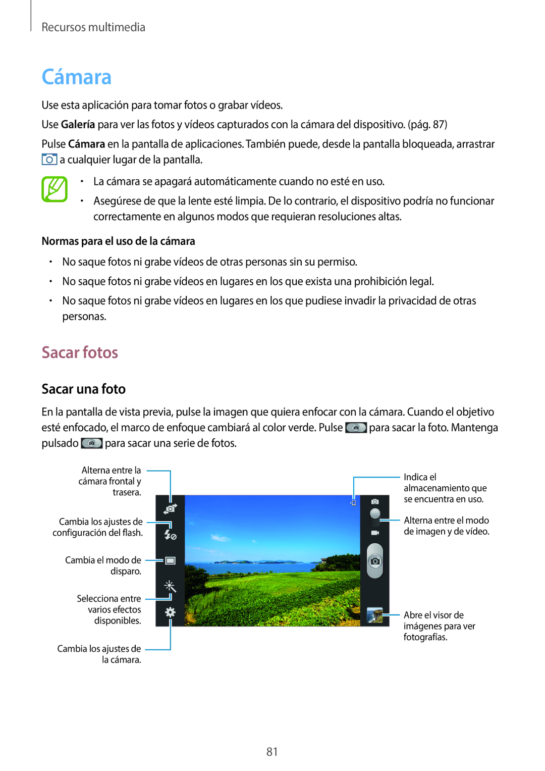 Samsung GT-N7100ZBDDBT, GT-N7100RWDTPH, GT-N7100RWDDBT Cámara, Sacar fotos, Sacar una foto, Normas para el uso de la cámara 